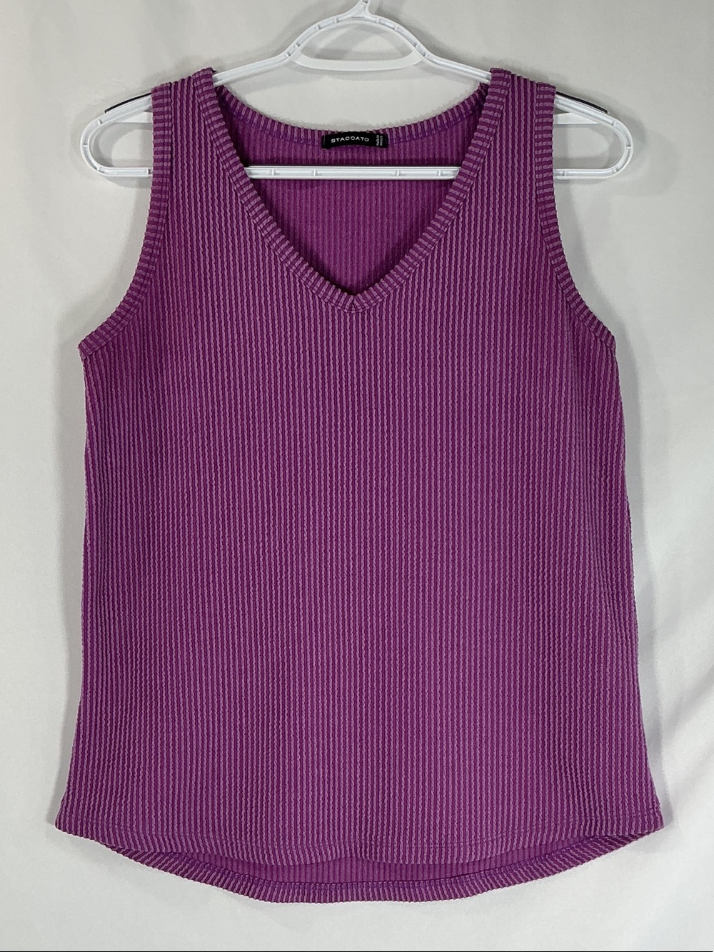 Staccato Purple Ribbed V-Neck Tank Top Size Small